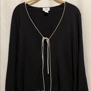 LOFT OPEN FRONT CARDIGAN SZ M BLK/WHITE PIPING/TIE